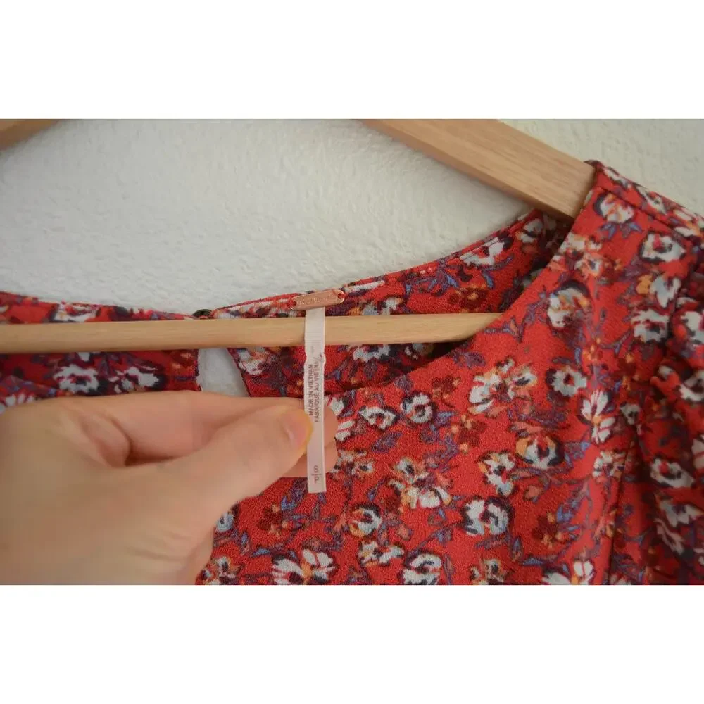 Free People Say Hello Red Floral Mini Dress NEW - Picture 3 of 6